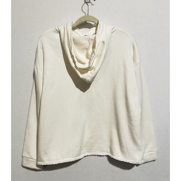 Navy Paris Sweatshirt Womens Large Ivory Sweat Hopper Eyelet Trim Loungewear - Picture 3 of 7